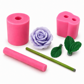 Trandafir complet – Set 3 matrițe silicon | Floare, tulpină și 2 frunze