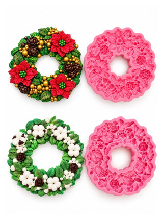 Set of 2 Silicone Molds – Christmas Floral Wreaths
