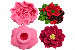 Set of 4 Silicone Molds – Christmas Floral Collection